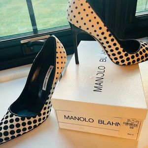 Manolo Blahnik black and white polka dot heels